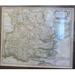 A late 17thC Robert Morden coloured county map 'Essex' with a scrolled title cartouche and scales,