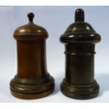 A mid 19thC turned lignum vitae instantaneous lighting device with a threaded,