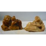 Two 18th/19thC Chinese carved light brown soapstone figures, viz.