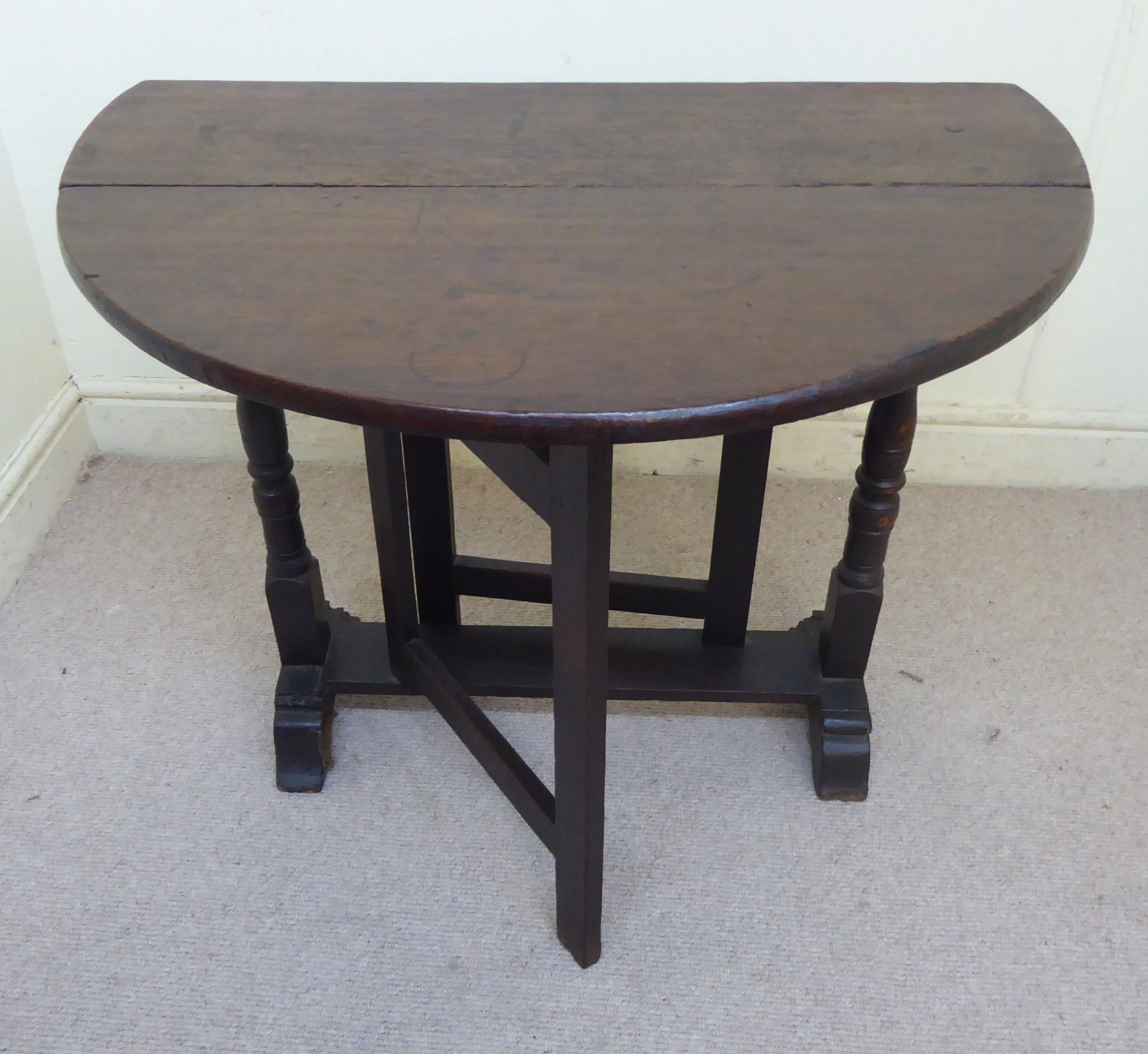 A late 18thC oak occasional table, the oval top with fall flaps, - Image 3 of 6