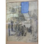 Hercules Brabazon Brabazon - 'Rue Kleber Algiers' charcoal & watercolour inscribed & bears