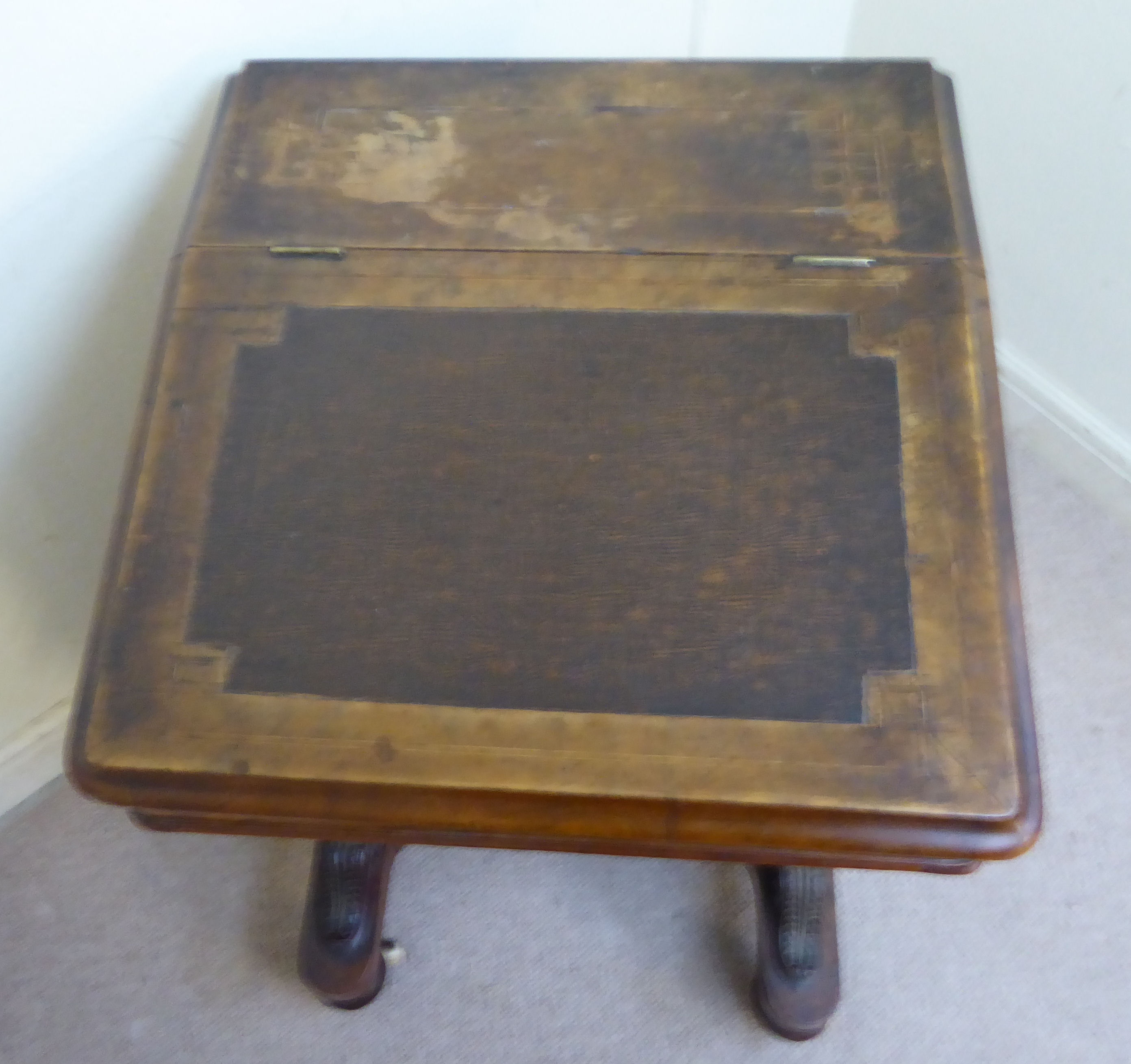 A late Victorian burr walnut veneered Davenport, the sloping, - Image 8 of 10