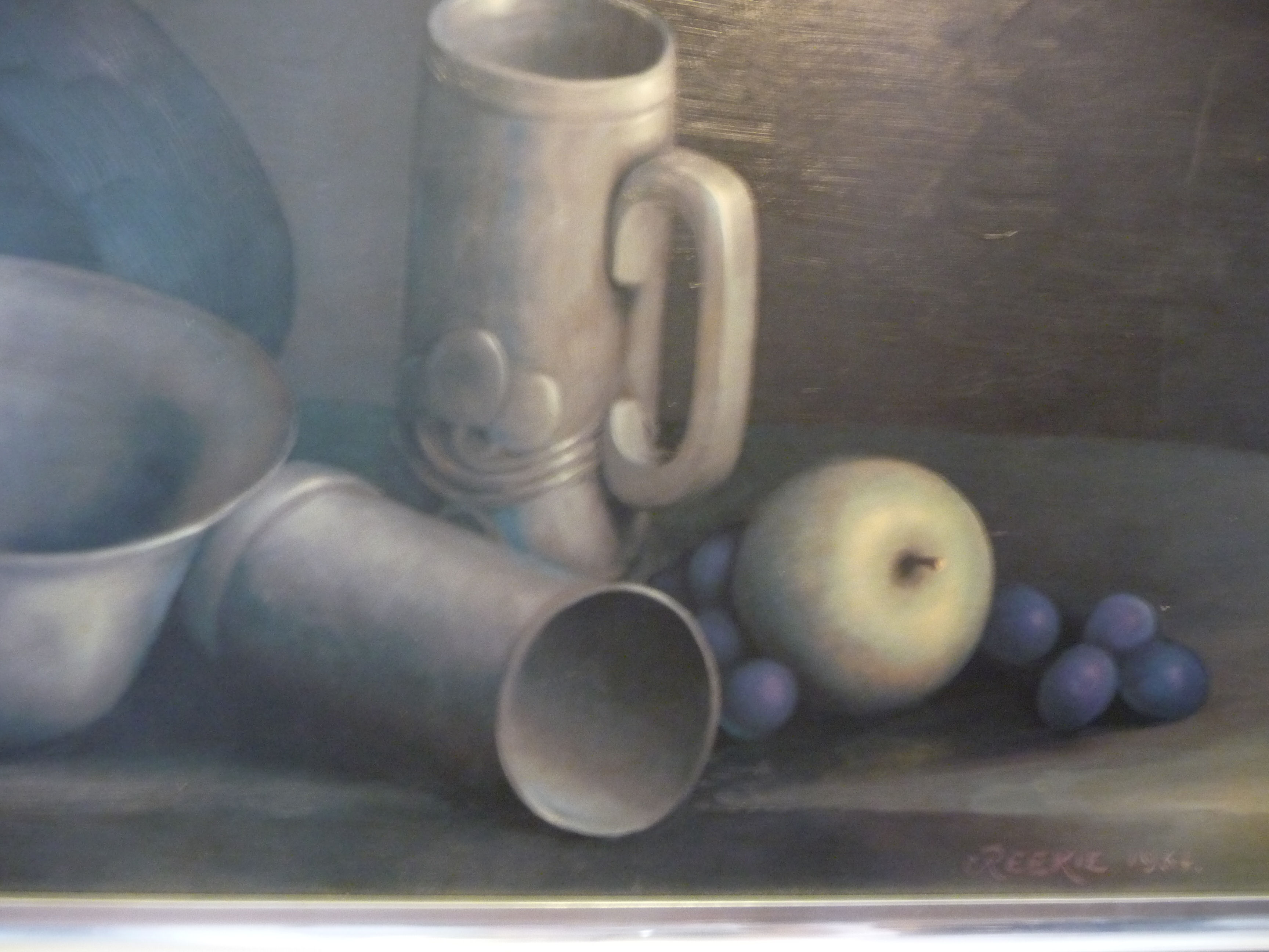 Reekie - a still life study, soft fruit and antique pewter tableware, - Image 3 of 8