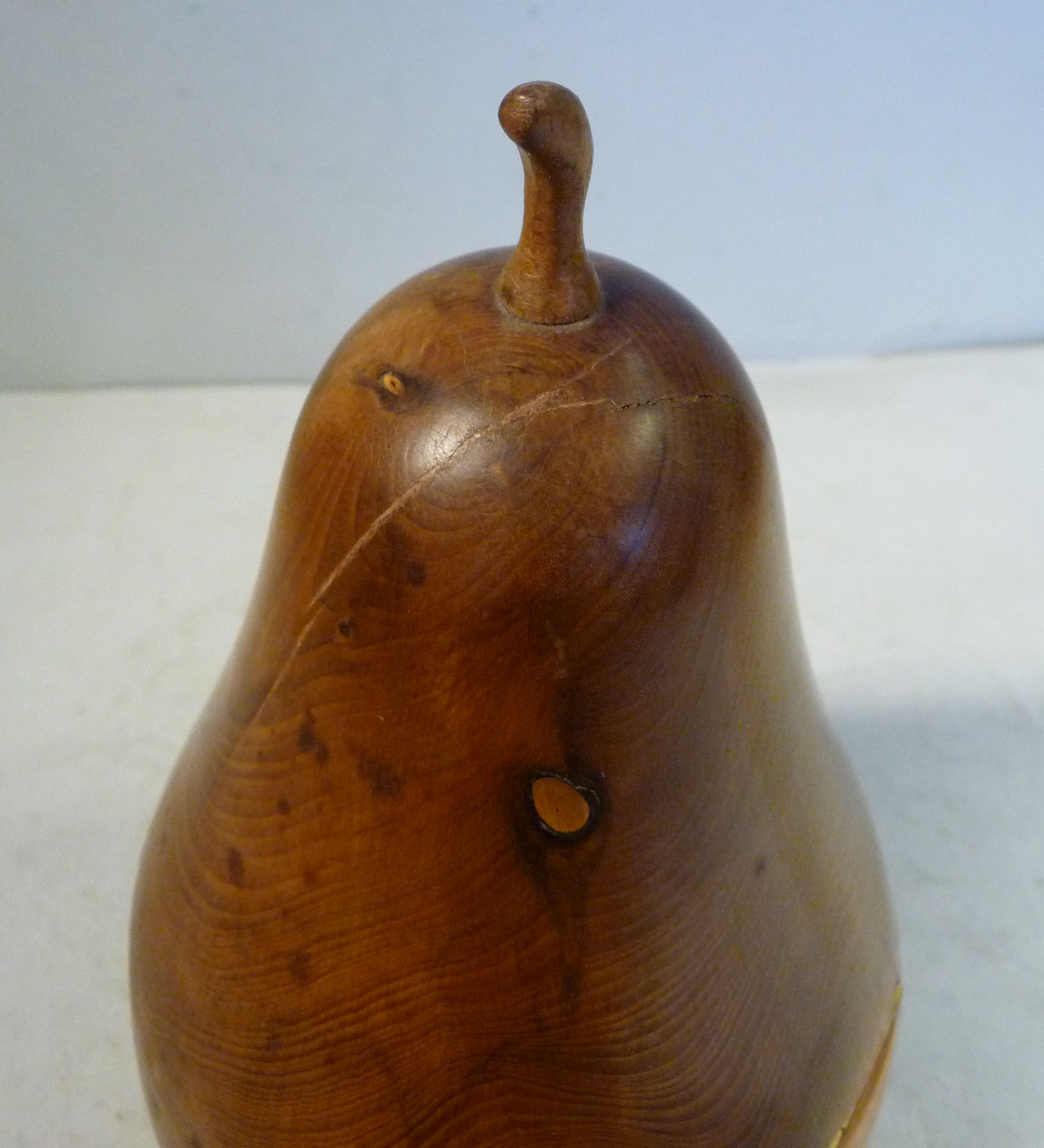 A 20thC turned and carved fruitwood tea caddy, in the form of a pear with a lockable, hinged lid 7. - Image 6 of 8