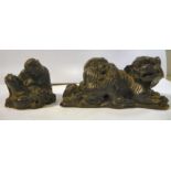 Two 18th/19thC Chinese carved black soapstone models, viz. a dragon-dog and two playful pups 2.