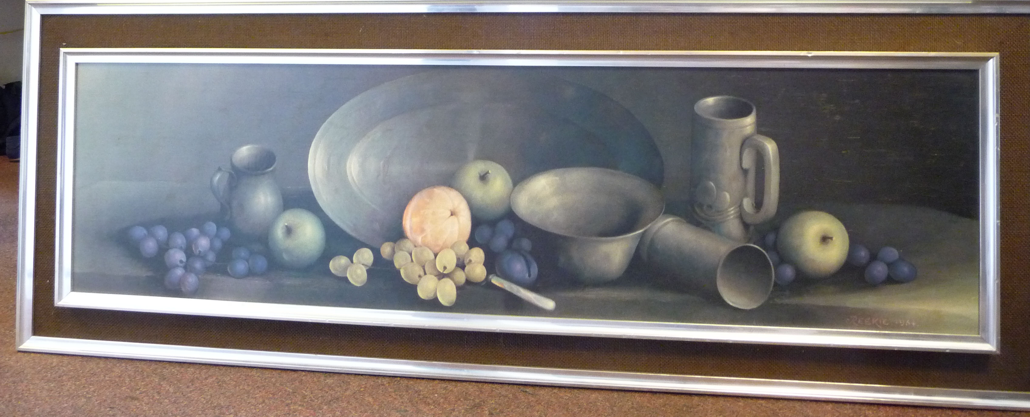 Reekie - a still life study, soft fruit and antique pewter tableware,
