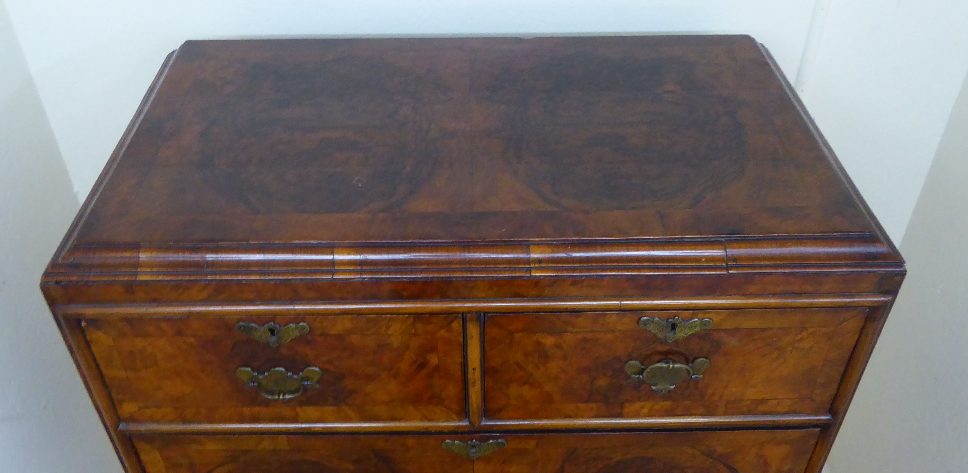 A George III walnut veneered chest on a later stand, - Image 5 of 12