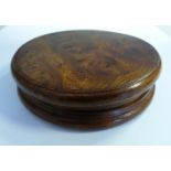 A mid 19thC turned burr walnut snuff box 4''dia