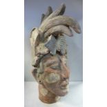 A 19thC Mayan moulded terracotta head of the Mexican King Pacal 20''h