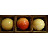 A set of three late 19thC turned ivory billiards balls