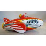 A 1950s Japanese printed tinplate model 'Rocket Racer No 3' with a friction motor