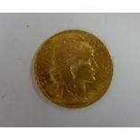 A French Twenty Franc gold coin 1908