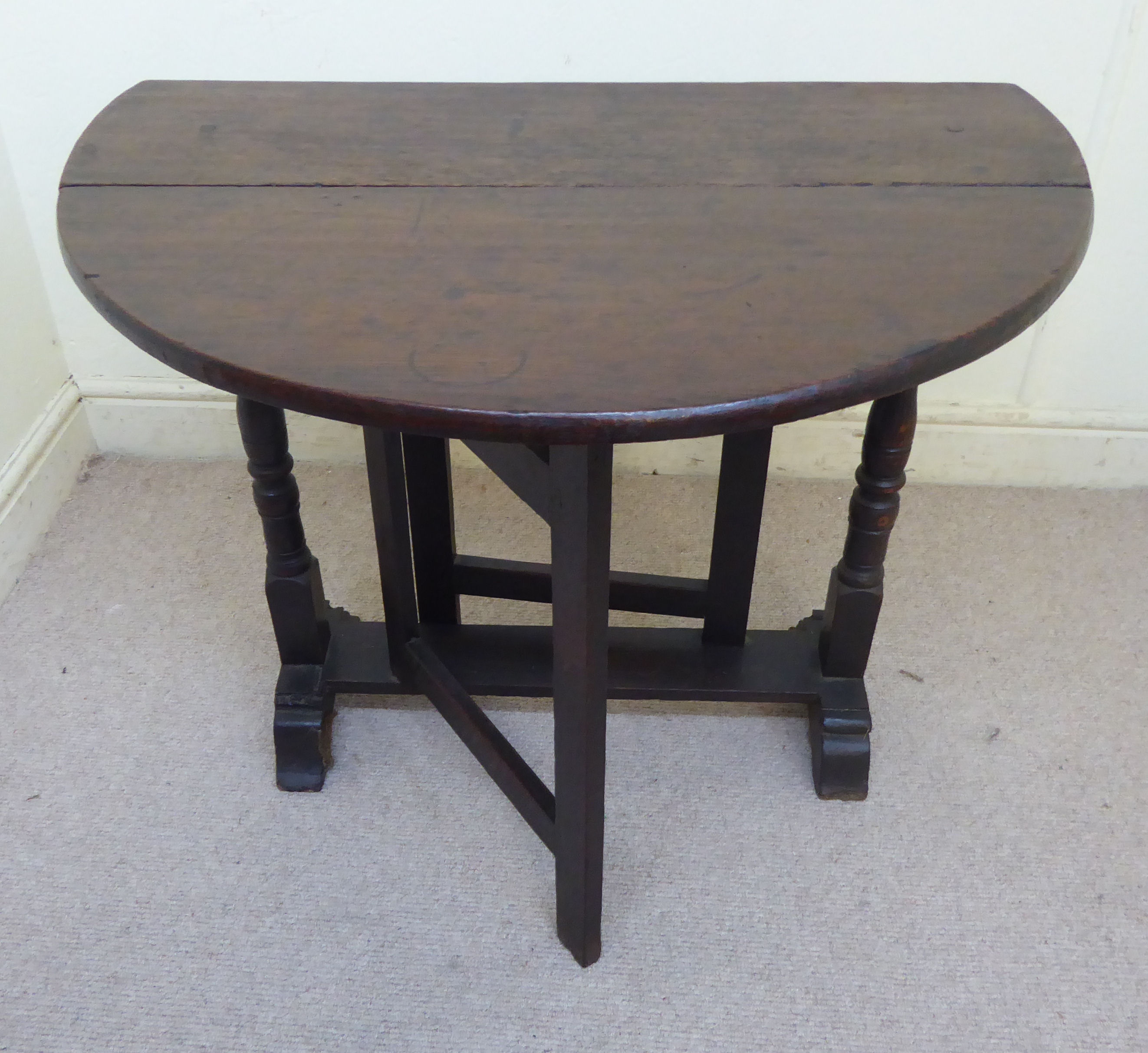 A late 18thC oak occasional table, the oval top with fall flaps, - Image 4 of 6