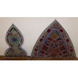 Two dissimilar 19thC Continental stained and painted leaded glass panels, one of pointed arch form,