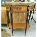 A modern Louis XVI design marquetry serpentine front side table of mixed veneers,