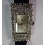 A lady's Anker platinum cased cocktail watch, the bezel set with diamonds,