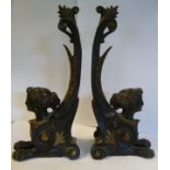 A pair of late 19thC cast, patinated and parcel gilt bronze furniture mounts,