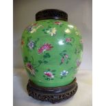 A late 19thC Chinese porcelain jar of bulbous baluster form,