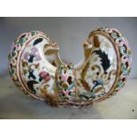 A Zsolnay Pecs cream glazed, floral decorated and gilded vase of square outline,