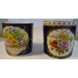 A pair of 19thC Sevres porcelain mugs with straight sides and C-scrolled handles,