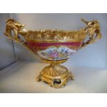 A 20thC gilt metal mounted china centrepiece bowl, decorated with flora,