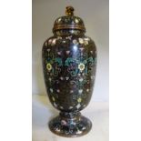 A late 19thC Chinese cloisonne vase of baluster form with a domed cover and gilt bronze mythical