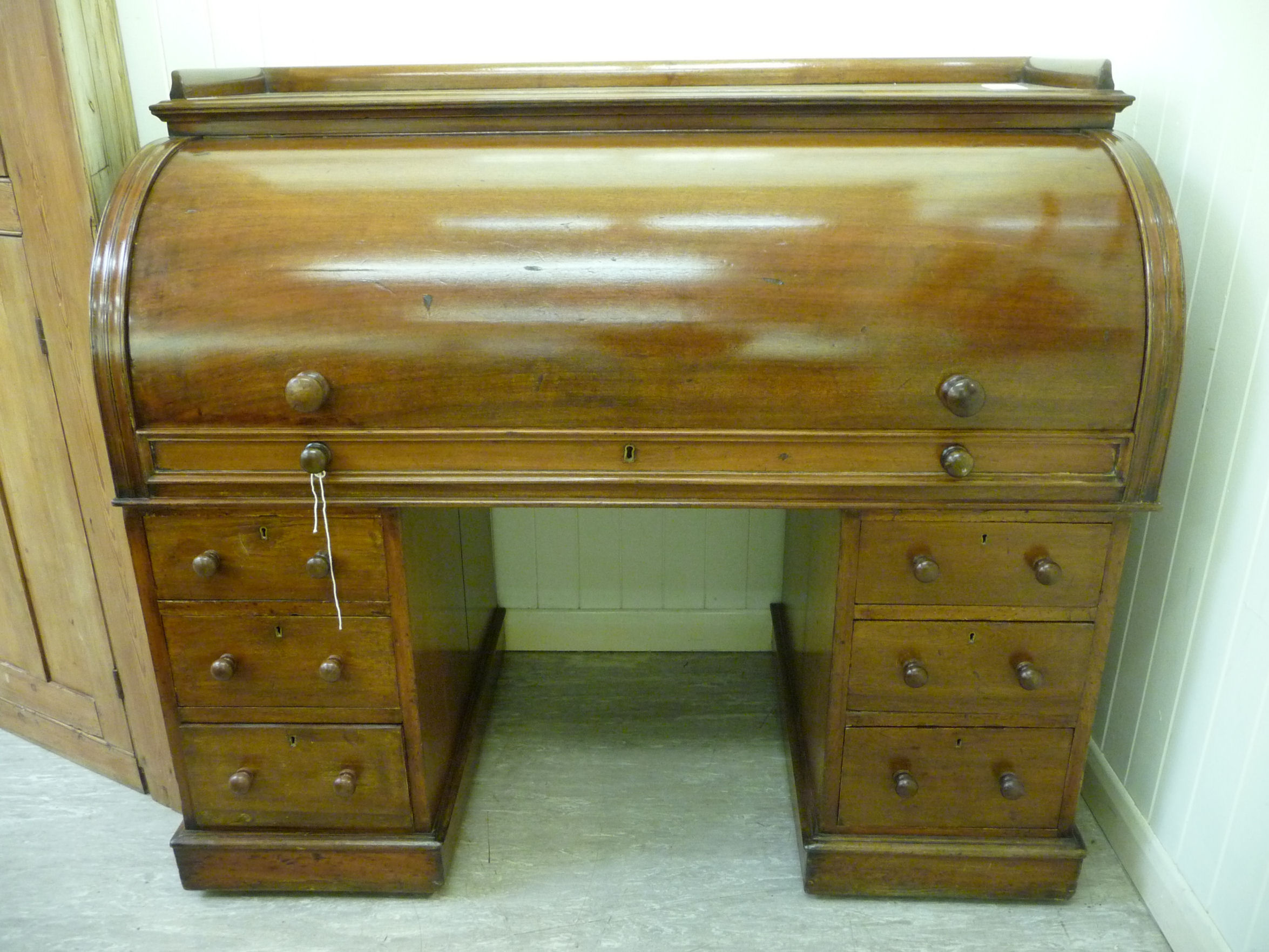 A late Victorian mahogany cylinder front desk, - Image 5 of 5