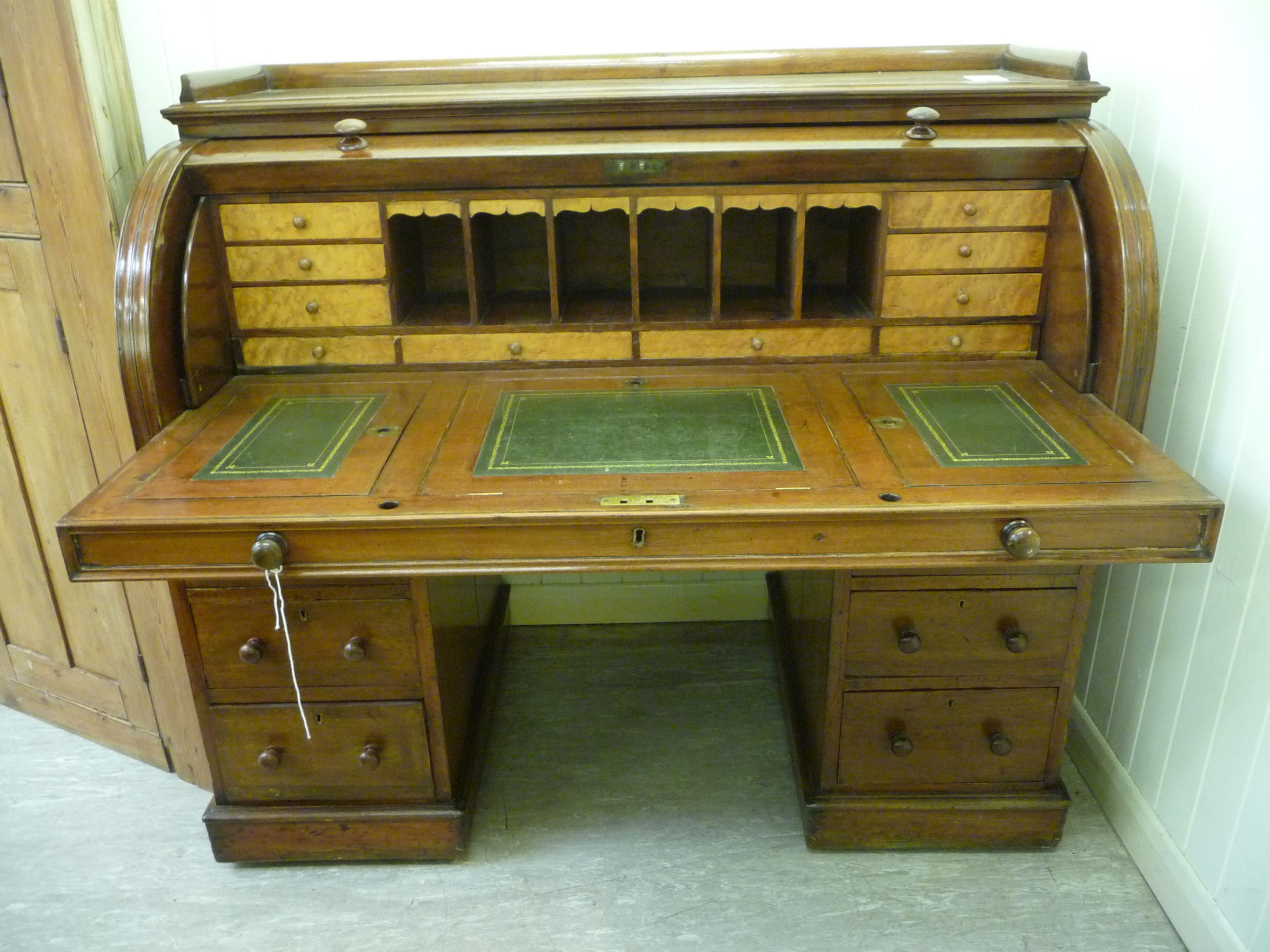A late Victorian mahogany cylinder front desk, - Image 4 of 5