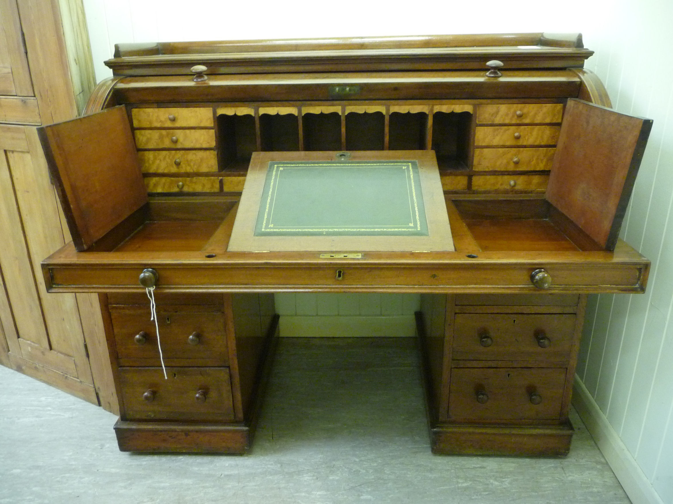 A late Victorian mahogany cylinder front desk, - Image 3 of 5