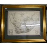 A mid 19thC map 'Die Sudspitze Van Africa' bears a coloured key & dated 1849 26'' x 20'' framed