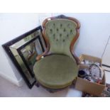 A mixed lot: to include a late Victorian walnut showwood framed salon chair,