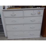 A late Victorian white painted pine, five drawer dressing chest,