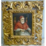 After Raphael - a seated head and shoulders portrait miniature 'Pope Julius II' 3.5'' x 2.