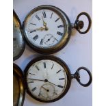 Two similar late 19thC Continental white metal cased full hunter pocket watches,