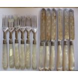 A set of six late Victorian engraved silver dessert knives and forks,