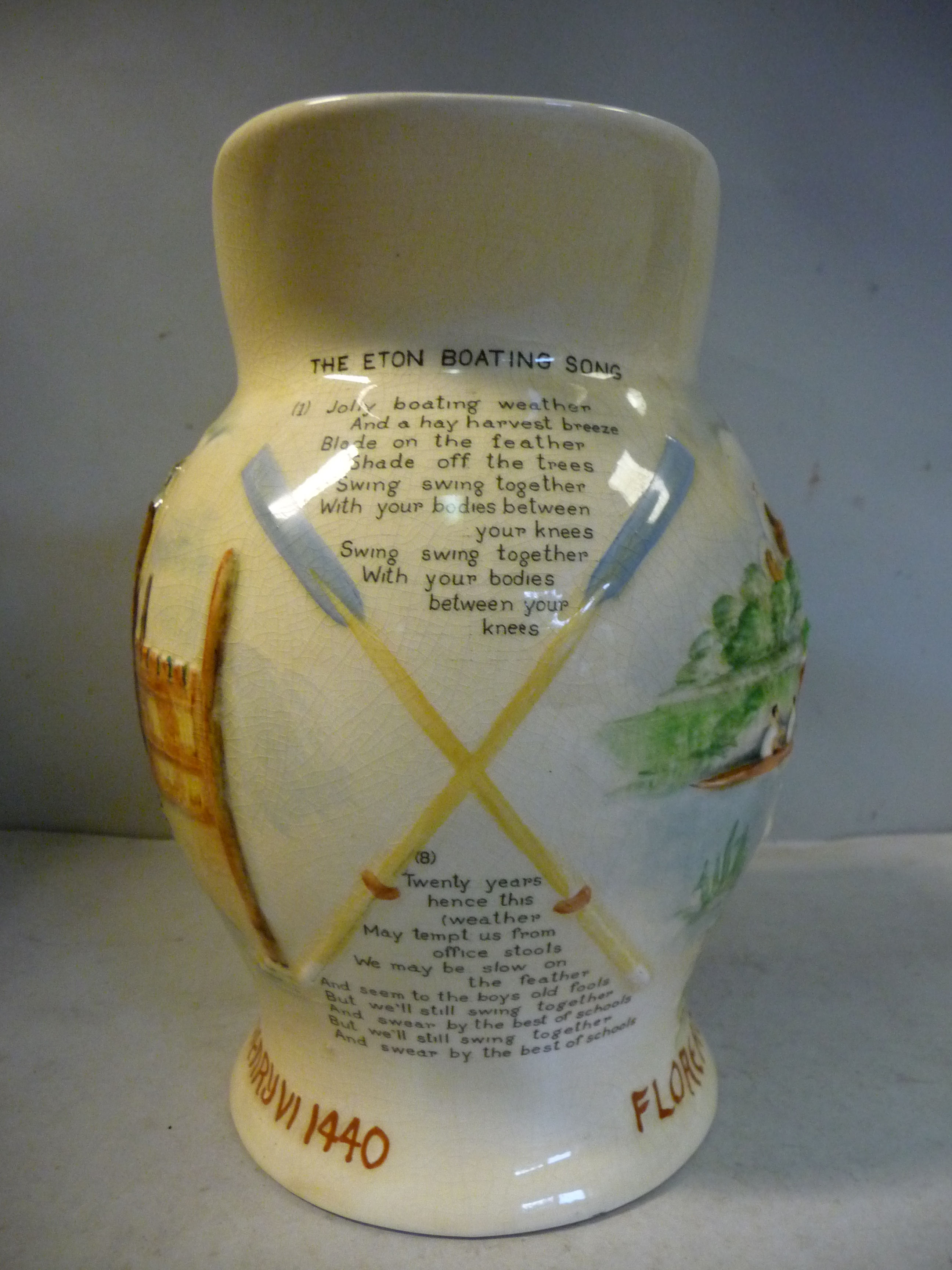 A Crown Devon Fieldings china novelty musical jug, featuring Eton Collage, - Image 2 of 7