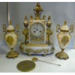 A late 19thC French decoratively cast gilt metal mounted cream coloured marble cased clock