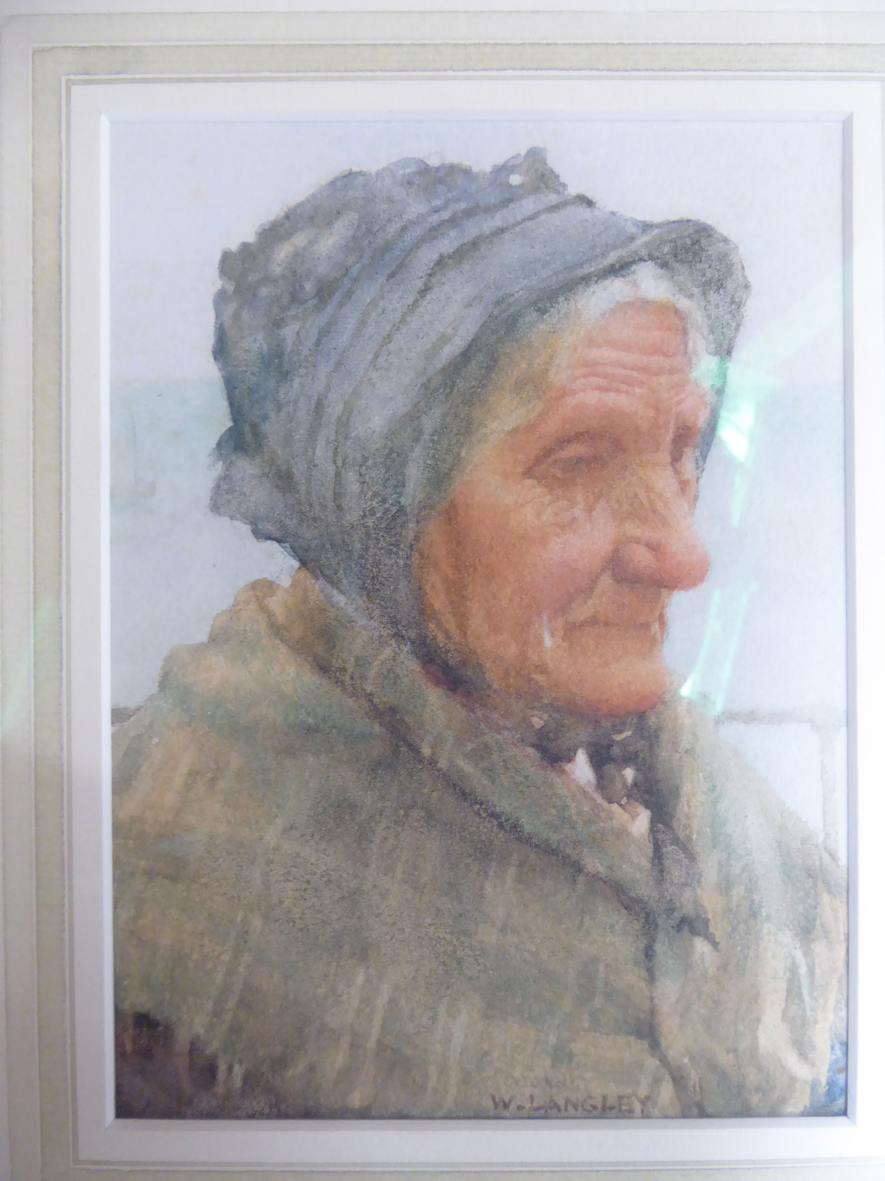 Walter Langley - 'Old Grace' pencil & watercolour bears a signature 4.5'' x 6. - Image 2 of 5