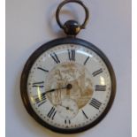 A mid 19thC Continental slim, coloured metal cased pocket watch,