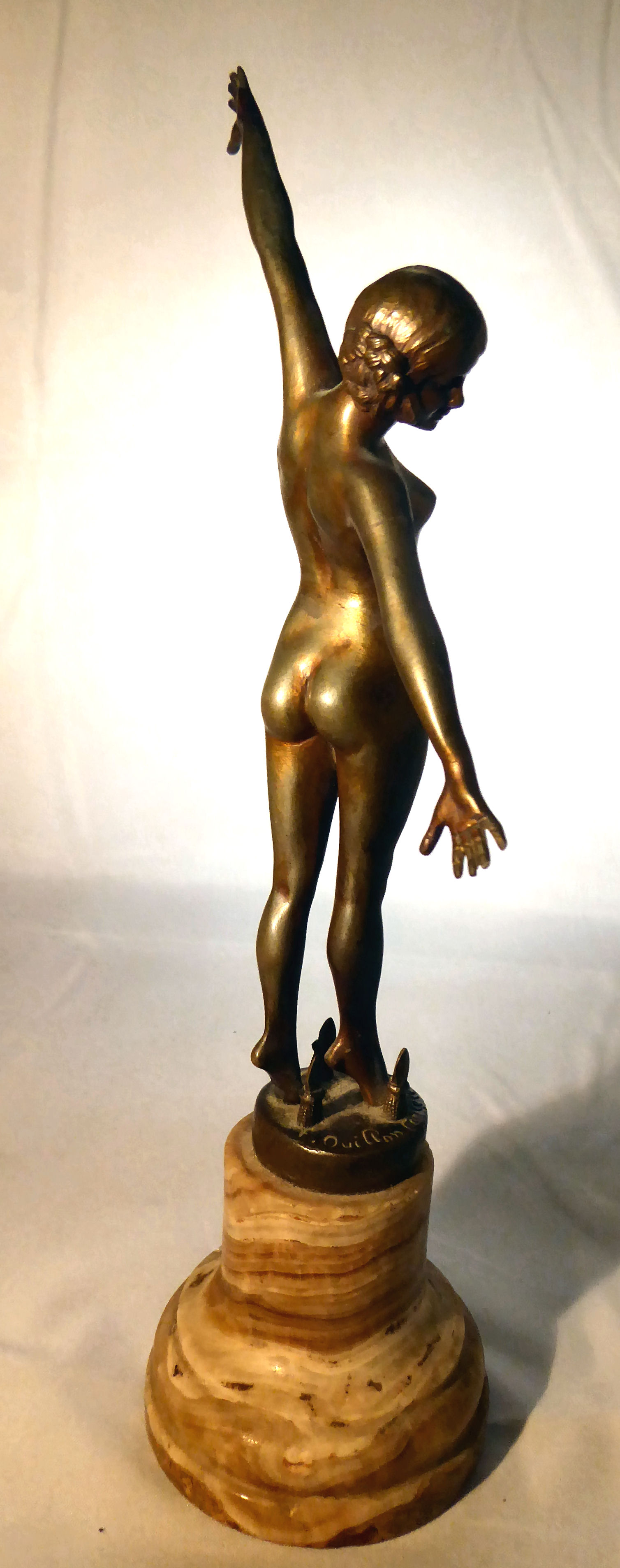 F Ouillon Carrere - 'Sword Dance' a gilt bronze figure bears a signature & dated 1919, - Image 2 of 5