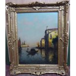 M Aldine - a Venetian scene with a man in a gondola and buildings beyond oil on canvas bears a