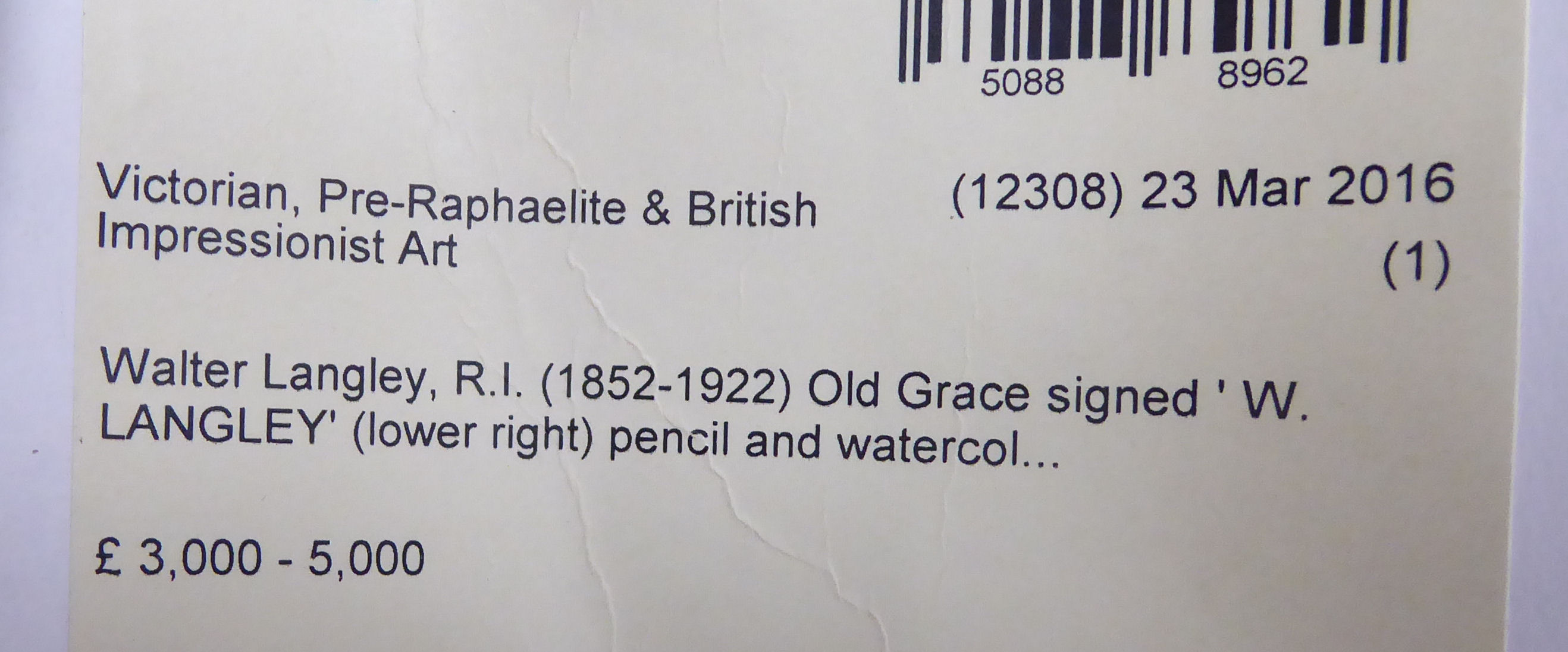 Walter Langley - 'Old Grace' pencil & watercolour bears a signature 4.5'' x 6. - Image 4 of 5