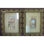 CW Mathis - a pair of town scenes at the entrance to walled Spanish quarters watercolour bearing