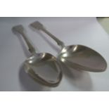 A pair of early Victorian Irish silver fiddle and rattail pattern tablespoons ILB Dublin 1842