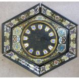 A late 19thC Continental ebonised, boulle work cased wall clock of hexagonal form,