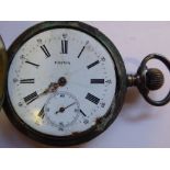 A late 19thC Continental silver coloured metal cased full hunter pocket watch,