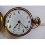 A 9ct gold cased half hunter pocket watch with enamelled black Roman numerals,