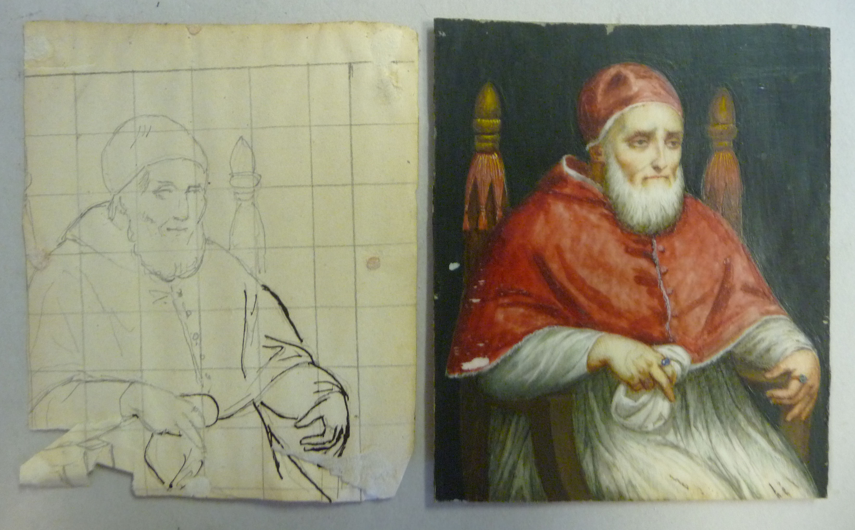After Raphael - a seated head and shoulders portrait miniature 'Pope Julius II' 3.5'' x 2. - Image 8 of 8