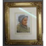 Walter Langley - 'Old Grace' pencil & watercolour bears a signature 4.5'' x 6.