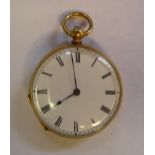 A lady's 18ct gold cased fob watch with engine turned decoration,